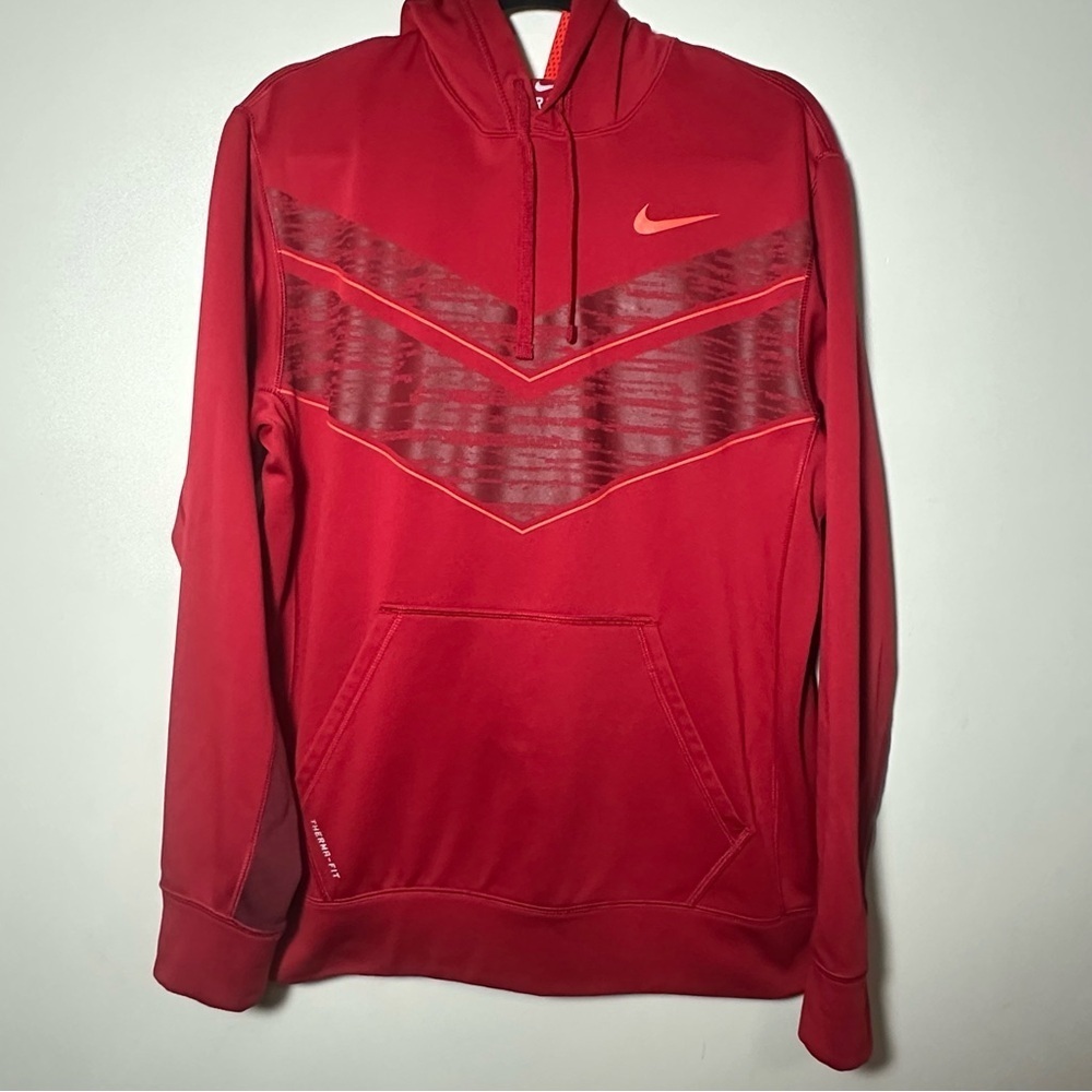 Nike Men’s Red Orange Therma Fit Hoodie Sweatshirt Size Medium